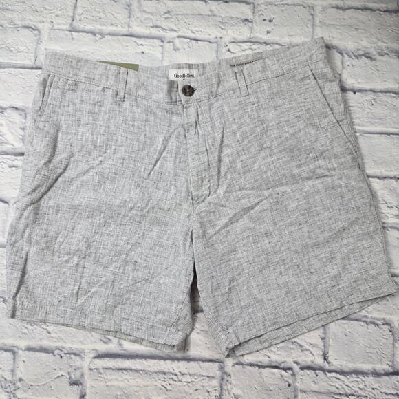 NWT Goodfellow Men's Linen Blend Shorts Gray Flat Front Every Wear Preppy sz 36 - Picture 1 of 12